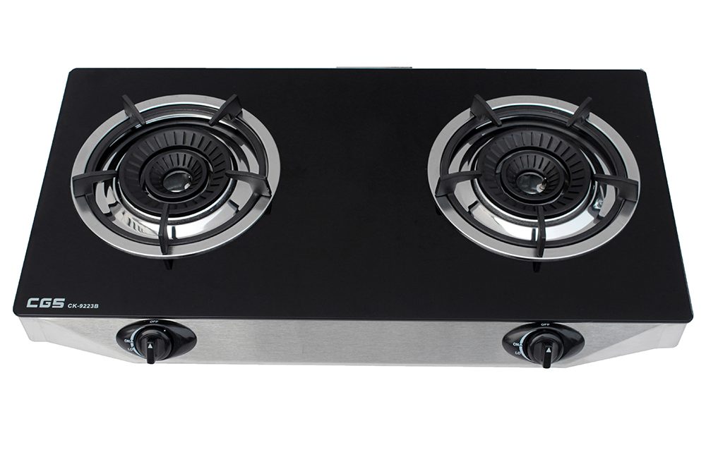 CGS CK9223B Glass-Top LPG Gas Double Burners Stove (Black)