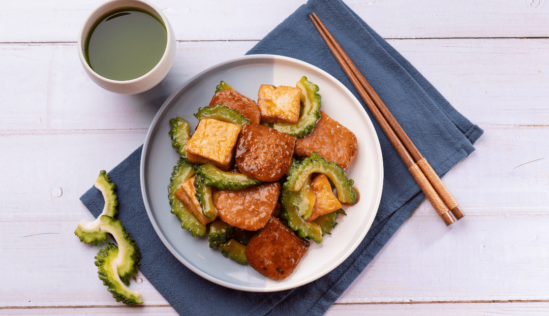 Okinawa Stir-fried Bitter Melon and OmniPork Luncheon